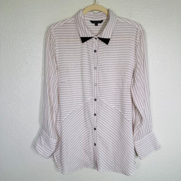 John Mark Tops - John Mark Top Womens Large Stripe Pinstripe Button Up Tunic Blouse Shirt Classic